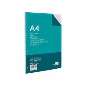 Recambio liderpapel a4 100 hojas 100g/m2 pauta 5ª 2.5mm con margen 4 taladros