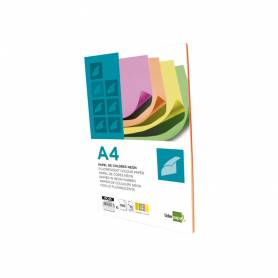 Papel color liderpapel a4 75gr neon 4 colores surtidos paquete de 100 hojas