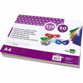 Cartulina liderpapel a4 235 g/m2 metalizada 5 colores surtidos paquete de 50 hojas