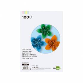 Cartulina liderpapel a4 180g/m2 4 colores surtidos paquete de 100 hojas