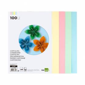 Cartulina liderpapel a4 180g/m2 4 colores surtidos paquete de 100 hojas