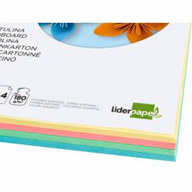 Cartulina liderpapel a4 180g/m2 4 colores surtidos paquete de 100 hojas