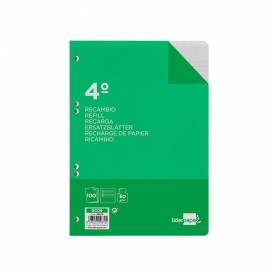 Recambio liderpapel cuarto 100 hojas 60g/m2 horizontal con margen 6 taladros