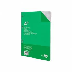 Recambio liderpapel cuarto 100 hojas 60g/m2 cuadro 6mm con margen 6 taladros