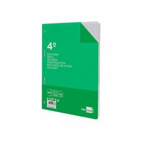 Recambio liderpapel cuarto 100 hojas 60g/m2 cuadro 4mm con margen 6 taladros