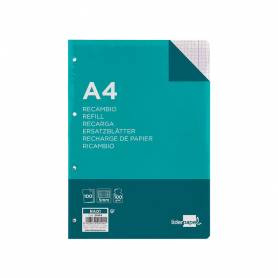 Recambio liderpapel a4 100 hojas 100g/m2 cuadro 5mm con margen 4 taladros