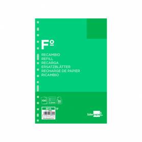 Recambio liderpapel folio 100 hojas 60g/m2 pauta 5ª 2.5mm con margen 16 taladros