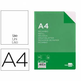 Recambio liderpapel a4 100 hojas 60g/m2 liso sin margen 4 taladros