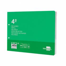 Recambio liderpapel cuarto apaisado 100 h 2tca-01 cuadro 4 mm 2 taladros con margen