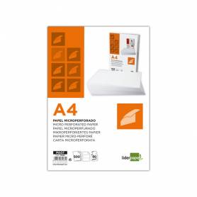 Papel liderpapel a4 80g/m2 liso microperforado en tres partes iguales paquete de 500 hojas