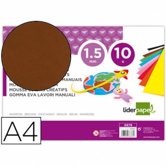 Goma eva liderpapel din a4 60g/m2 espesor 1,5mm marron paquete de 10 hojas