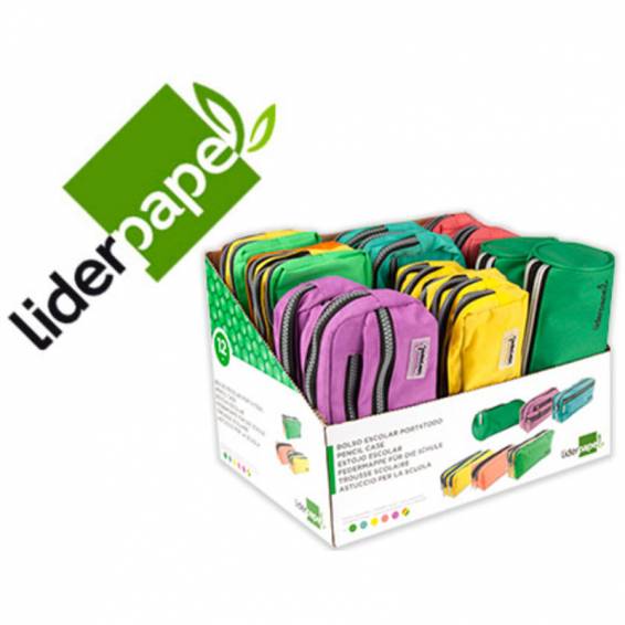 Bolso escolar liderpapel portatodo expositor de 12 unidades colores y modelos surtidos