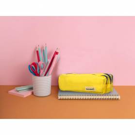 Bolso escolar liderpapel portatodo rectangular 3 bolsillos amarillo pastel 185x80x70 mm