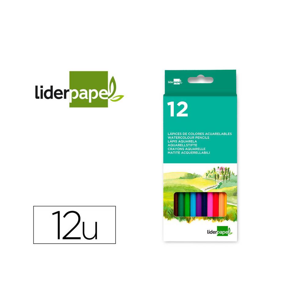 Lapices de colores acuarelables liderpapel caja de 12 unidades colores surtidos