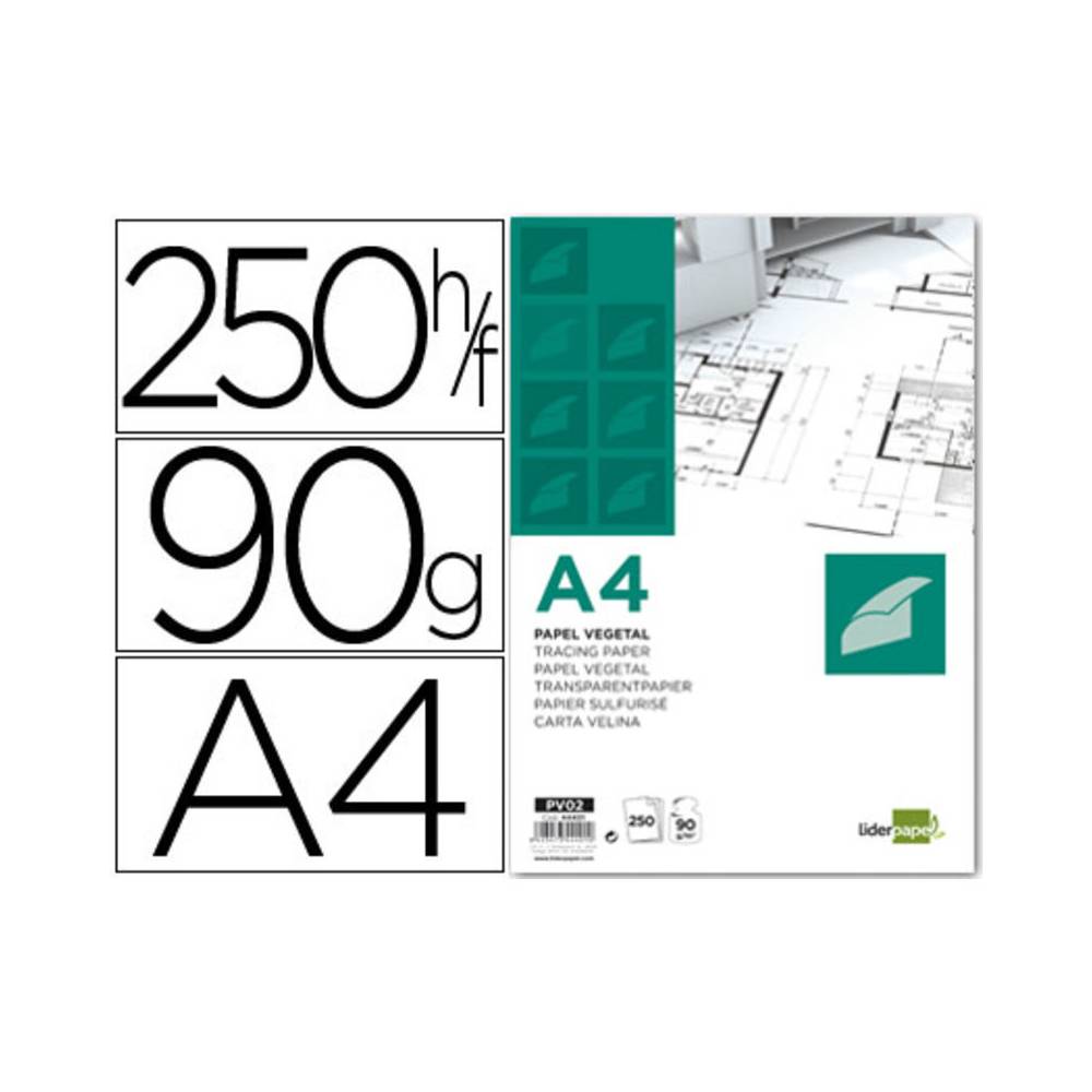 Papel dibujo liderpapel 210x297mm 90g/m2 vegetal