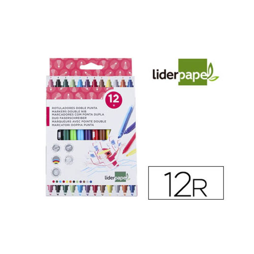 Rotulador liderpapel duo doble punta fina y gruesa caja de 12 unidades colores surtidos