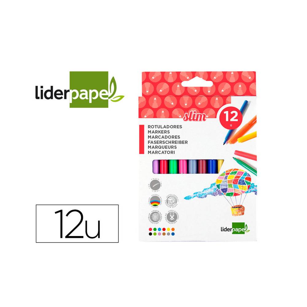 Rotulador liderpapel slim caja de 12 unidades colores surtidos