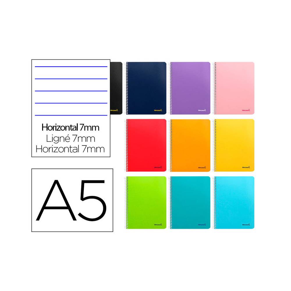 Cuaderno espiral liderpapel a5 micro smart tapa blanda 80h60gr horizontal 7mm doble margen 6 taladros colores