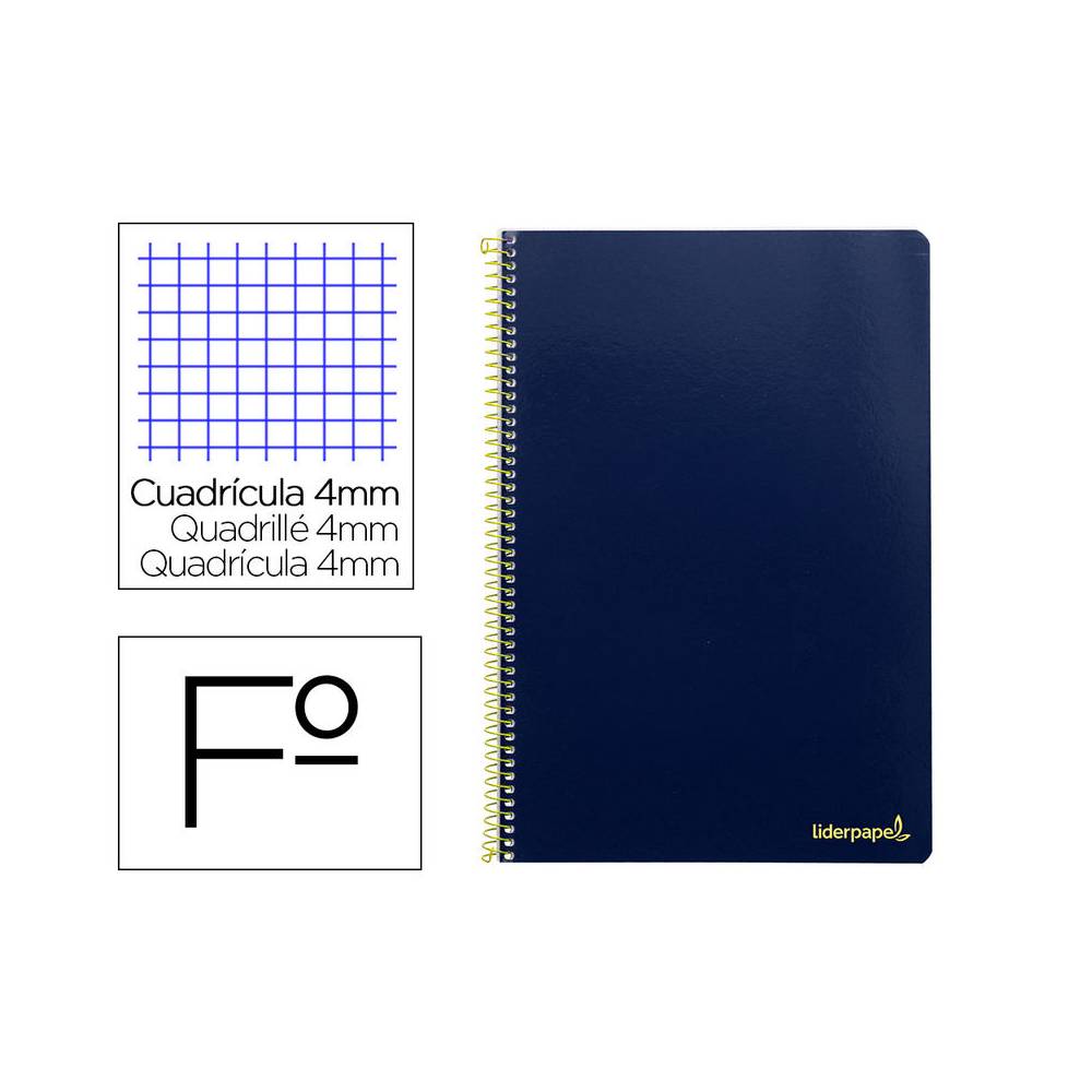 Cuaderno espiral liderpapel folio smart tapa blanda 80h 60gr cuadro 4mm con margen color azul oscuro