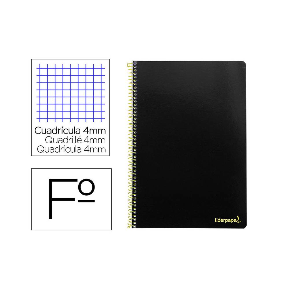 Cuaderno espiral liderpapel folio smart tapa blanda 80h 60gr cuadro 4mm con margen color negro