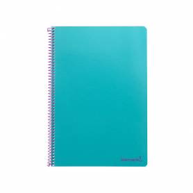 Cuaderno espiral liderpapel folio smart tapa blanda 80h 60gr cuadro 4mm con margen color turquesa