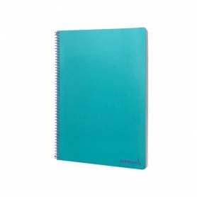 Cuaderno espiral liderpapel folio smart tapa blanda 80h 60gr cuadro 4mm con margen color turquesa