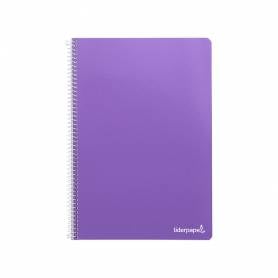 Cuaderno espiral liderpapel folio smart tapa blanda 80h 60gr cuadro 4mm con margen color violeta