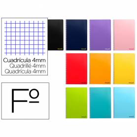 Cuaderno espiral liderpapel folio smart tapa blanda 80h 60gr cuadro 4 mm con margen colores surtidos