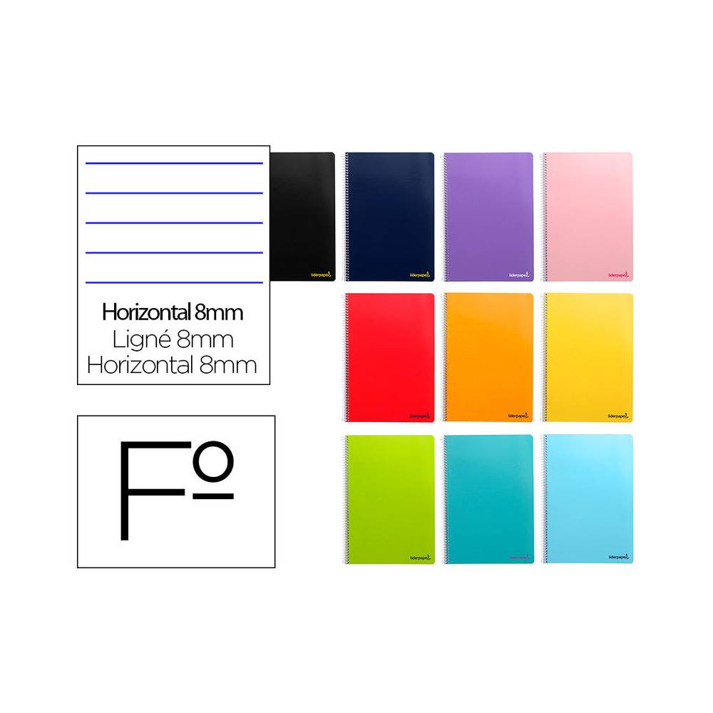 Cuaderno espiral liderpapel folio smart tapa blanda 80h 60gr horizontal 8mm con margen colores surtidos