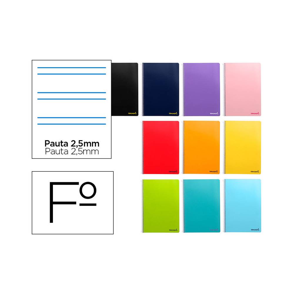 Cuaderno espiral liderpapel folio smart tapa blanda 80h 60gr pauta 2,5mm con margen colores surtidos