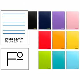 Cuaderno espiral liderpapel folio smart tapa blanda 80h 60gr rayado montessori 3,5mm con margen colores surtidos