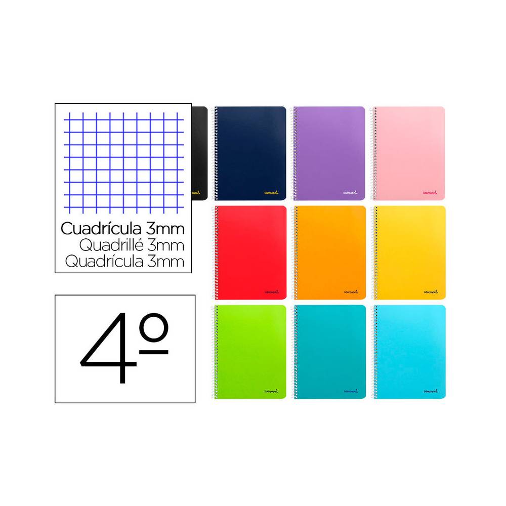 Cuaderno espiral liderpapel cuarto smart tapa blanda 80h 60gr 3mm con margen colores surtidos