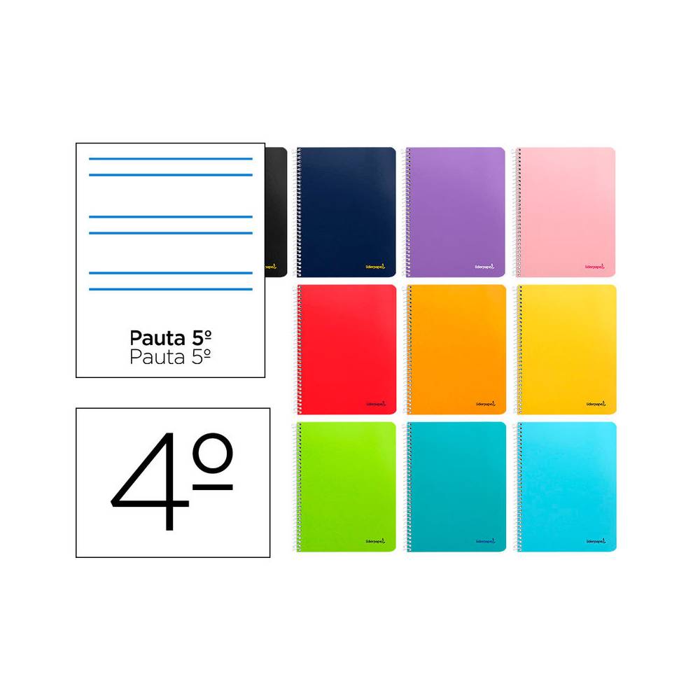 Cuaderno espiral liderpapel cuarto smart tapa blanda 80h 60gr rayado montessori 5mm colores surtidos