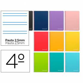 Cuaderno espiral liderpapel cuarto witty tapa dura 80h 75gr pauta estrecha 2,5mm conmargen colores surtidos