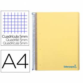 Cuaderno espiral liderpapel a4 micro wonder tapa plastico 120h 90 gr cuadro 5 mm 5 banda4 taladros color amarillo