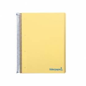 Cuaderno espiral liderpapel a4 micro wonder tapa plastico 120h 90 gr cuadro 5 mm 5 banda4 taladros color amarillo