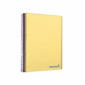 Cuaderno espiral liderpapel a4 micro wonder tapa plastico 120h 90 gr cuadro 5 mm 5 banda4 taladros color amarillo