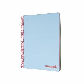 Cuaderno espiral liderpapel a4 micro wonder tapa plastico 120h 90 gr cuadro 5 mm 5 banda4 taladros color celeste