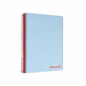 Cuaderno espiral liderpapel a4 micro wonder tapa plastico 120h 90 gr cuadro 5 mm 5 banda4 taladros color celeste