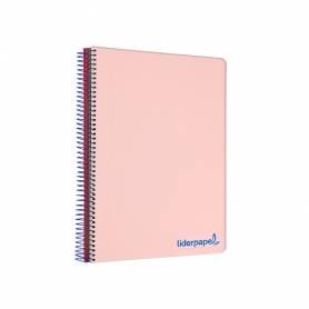 Cuaderno espiral liderpapel a4 micro wonder tapa plastico 120h 90 gr cuadro 5 mm 5 bandas 4 taladros color rosa