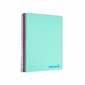 Cuaderno espiral liderpapel a4 micro wonder tapa plastico 120h 90 gr cuadro 5 mm 5 bandas 4 taladros color verde