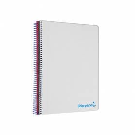 Cuaderno espiral liderpapel a4 micro wonder tapa plastico 120h 90 gr cuadro 5 mm 5 bandas 4 taladros color gris