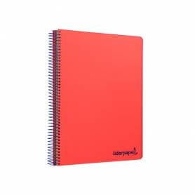 Cuaderno espiral liderpapel a4 micro wonder tapa plastico 120h 90 gr cuadro 5 mm 5 bandas 4 taladros color rojo