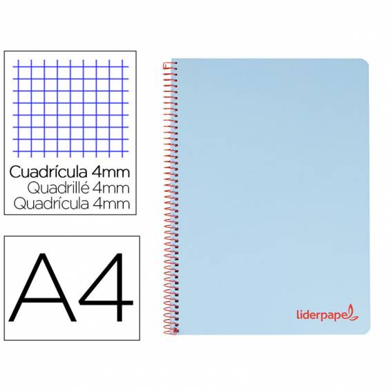 Cuaderno espiral liderpapel a4 wonder tapa plastico 80h 90gr cuadro 4mm con margen color azul