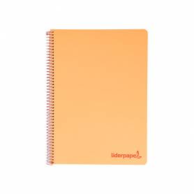 Cuaderno espiral liderpapel a4 wonder tapa plastico 80h 90gr cuadro 4mm con margen color naranja