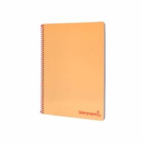 Cuaderno espiral liderpapel a4 wonder tapa plastico 80h 90gr cuadro 4mm con margen color naranja