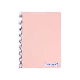 Cuaderno espiral liderpapel a4 wonder tapa plastico 80h 90gr cuadro 4mm con margen color rosa