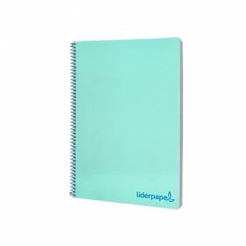 Cuaderno espiral liderpapel a4 wonder tapa plastico 80h 90gr cuadro 4mm con margen color verde