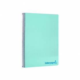 Cuaderno espiral liderpapel a4 wonder tapa plastico 80h 90gr cuadro 4mm con margen color verde