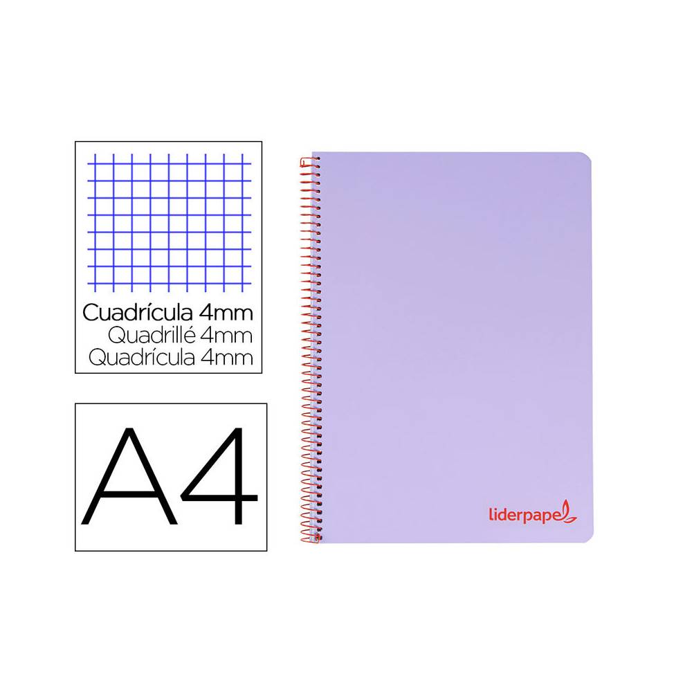 Cuaderno espiral liderpapel a4 wonder tapa plastico 80h 90gr cuadro 4mm con margen color violeta